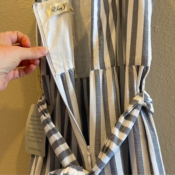 Eliza J Striped Summer Tiered Ruffle Tassel Trim Maxi Dress Preppy Sleeveless 2P - Picture 15 of 16